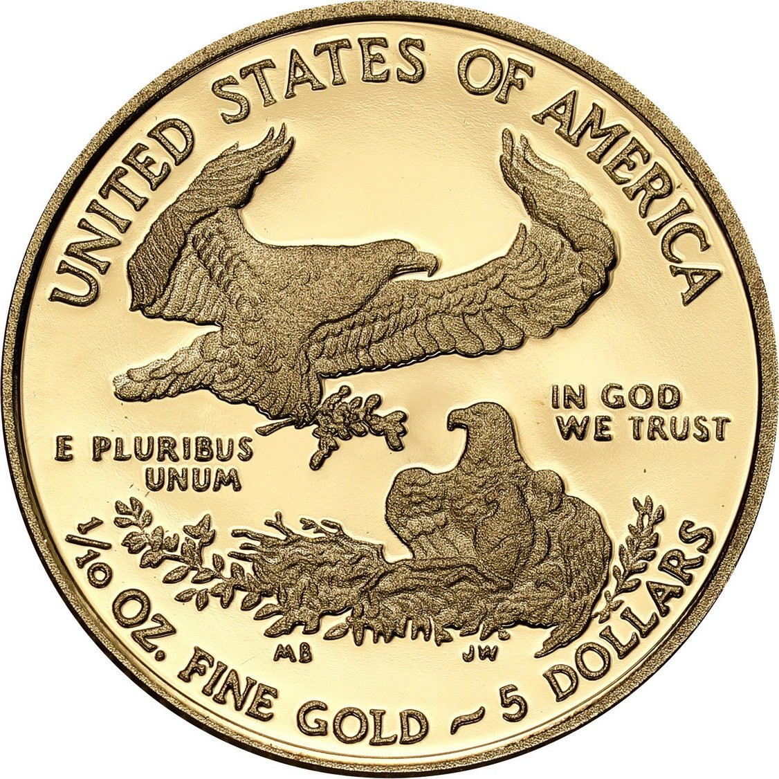 USA. Złote 5 $ dolarów 2010 Orzeł (Eagle) - LUSTRZANY – 1/10 uncji złota